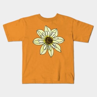 Yellow Minimal Line Drawing Collarette Dahlia Flower Kids T-Shirt